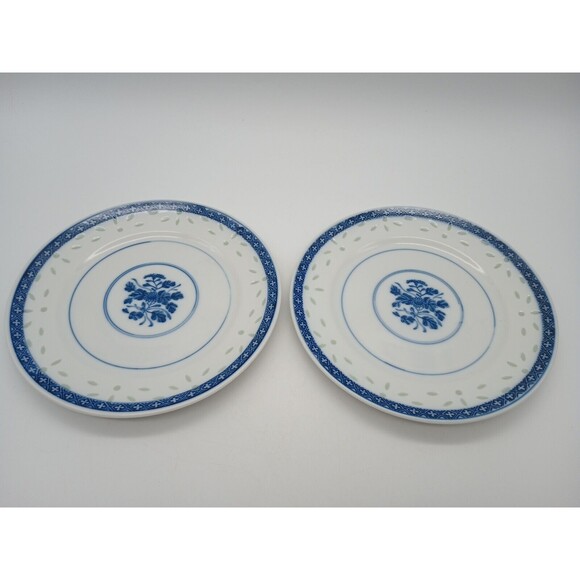 (2) Rice Grain Blue & White Appetizer Plates Floral Restaurant Ware Bread Side - Picture 1 of 6